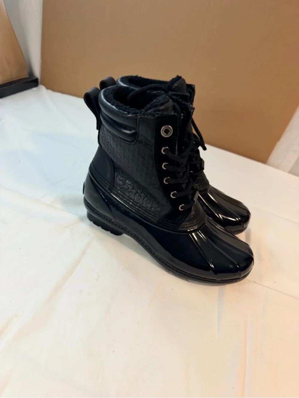 Michael Kors Black Quilted Logo Duck Boots